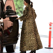 Зимнее женское пальто с отложным воротником и искусственным мехом, леопардовое пальто с искусственным мехом, женская верхняя одежда с искусственным мехом, 3XL 4XL W1494