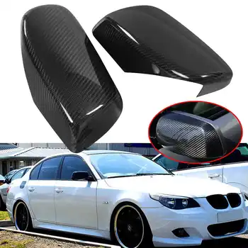 

2x Real Carbon Fiber Car Rear View Door Wing Mirror Side Mirror Cover Caps Shell Case For BMW E60 E61 5 Series Model 2004-2008