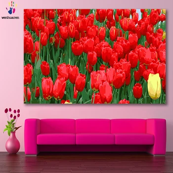 

DIY colorings pictures by numbers with colors Red flower sea tulip picture drawing painting by numbers framed Home