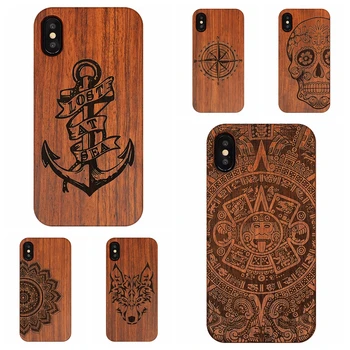 

Retro Sculpture Wood Phone Case For Iphone X 11 Pro Max Compass Wolf PC Bamboo Wooden Cover For Apple iPhoneX Case Owl