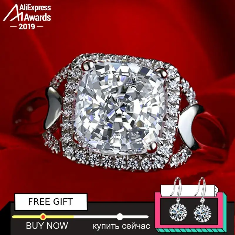 

9*9mm Square Cushion S925 Fine Jewelry sterling silver ring Lab-created diamond Carat 4Cs wedding proposal dream