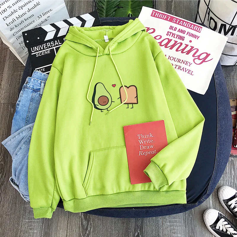 

Cute Avocado Vegan Bun EVERY BREAKFAST IS A LOVE STORY - AVOCADO TOAST Women Harajuku Street Oversize Korean Couple Hoodies
