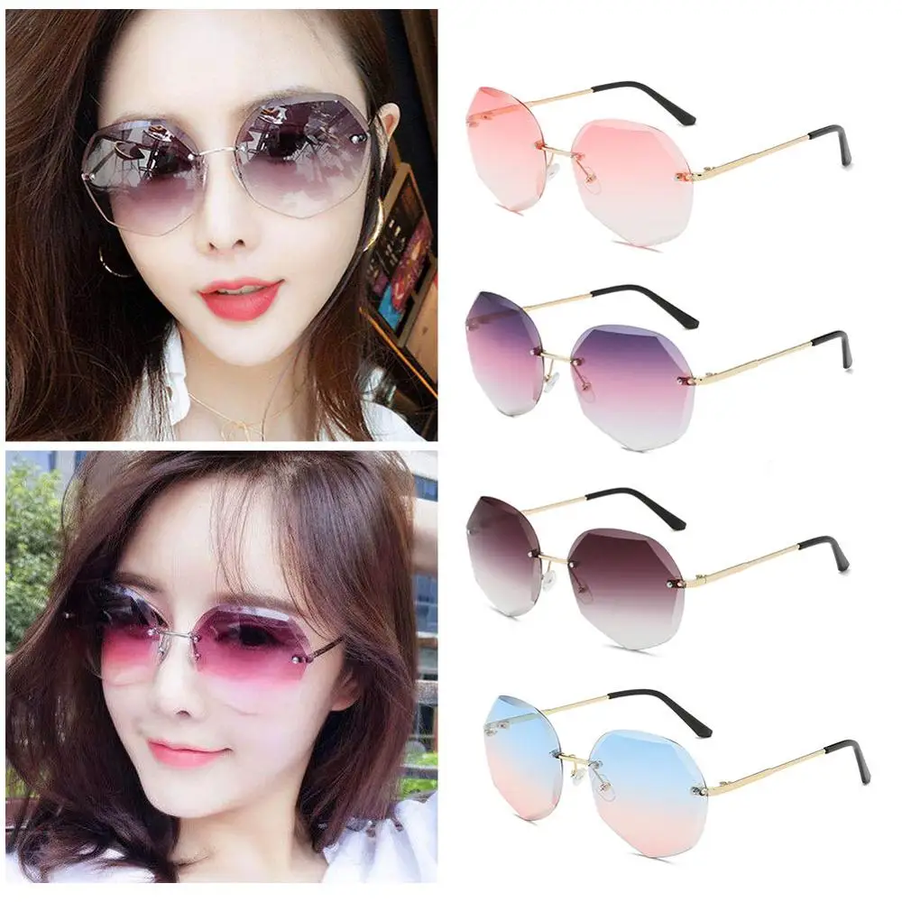 Women Polygon Rimless Sunglasses Metal Anti Ultraviolet Marine Film Sunglasses