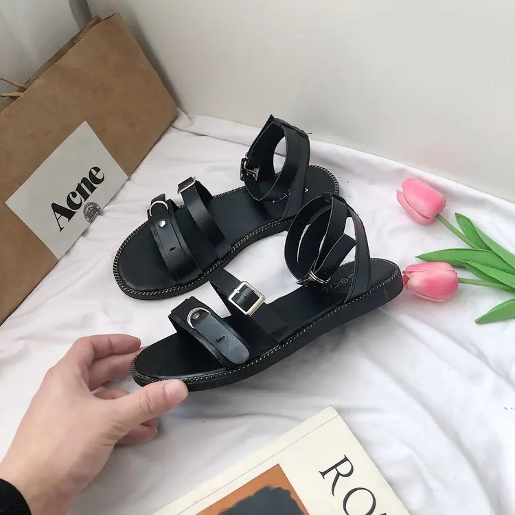 

Flat Sandals Female Summer 2019 Anti-slip Students Versatile Simple Peep-Toe A- line with WOMEN'S Shoes Rome Sandals Women's Fla