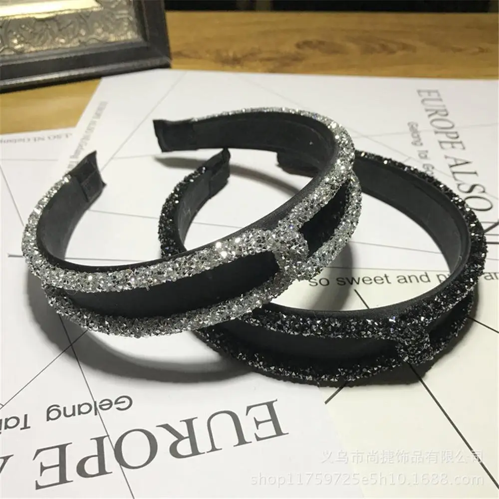 Повязка на голову женская со сверкающими вставками простой однотонный широкий