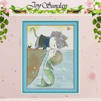 

The Love of fish and cat Counted Cross Stitch 11 14CT Cross Stitch Set Wholesale Cartoon Cross-stitch Kit Embroidery Needlework