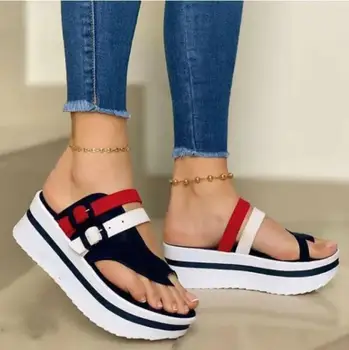 Sandalias de cuña para mujer, zapatos informales de plataforma con punta abierta, con hebilla en varios colores, para la playa y el verano
