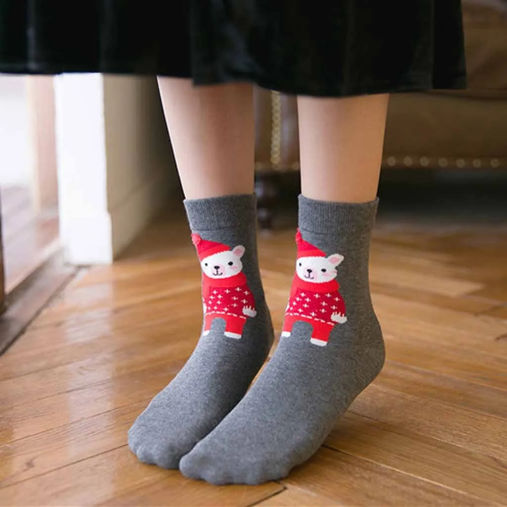 Забавные носки со снеговиком Сантой, рождественские женские теплые хлопковые носки с мультяшными животными, милые рождественские носки для девушек, Calcetines Mujer Divertido