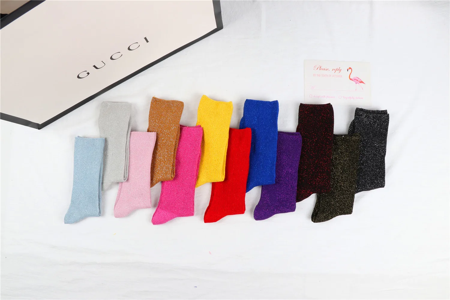 Winter Cotton Solid Shiny Woman Simple Socks Fashion Art Fold Female Student Thick Warm Socks Shiny Metallic Line Sox Trendy gucci socks women