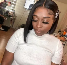 BAISI-peluca Bob brasileña con encaje frontal para mujer, pelucas de cabello humano 4x4 con cierre de encaje, peluca recta, peluca con malla frontal, malla con división Bob