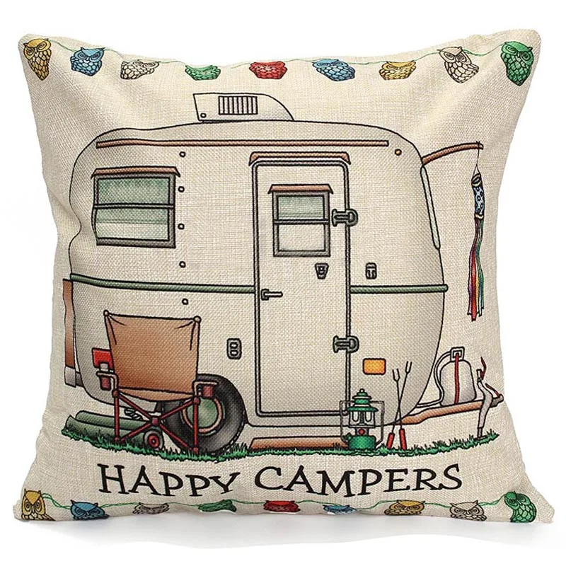 Чехол для подушки автомобиля Campers хлопковый льняной чехол Happy and дивана
