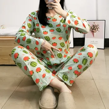 

Spring and Autumn New Products Long Sleeve Pajamas Women's Autumn Korean-style Fresh Casual Less Women's Home Wear Two-Piece Set