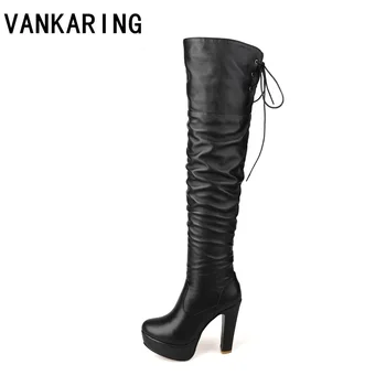 

classic design super high heels autumn winter over the knee high boots woman pointed toe warm pu leather cowboy women black shoe
