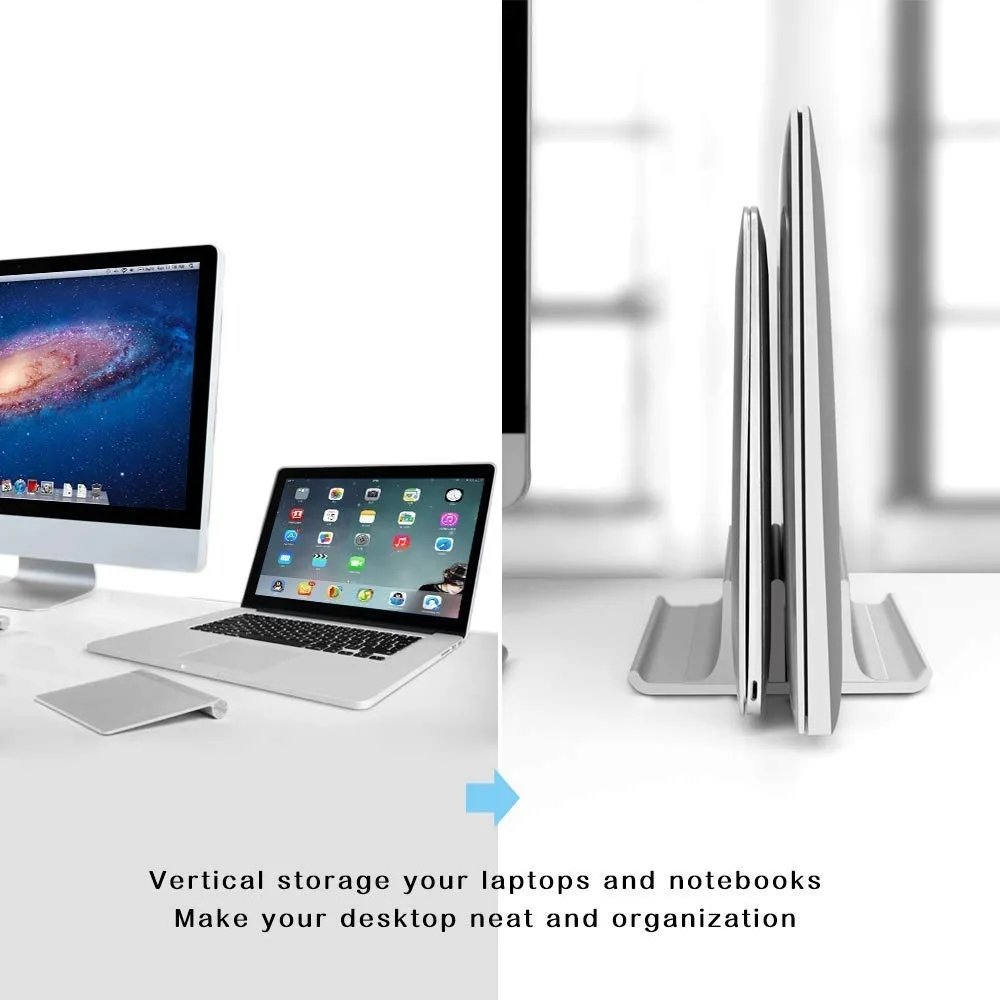 Double Adjustable Vertical Laptop Stand Newly Designed 2 Slot Aluminum Desktop Dual Holder Up to 17.3 Inches