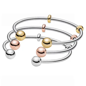 

Rose Gold & Silver Moments Snake Chain Style Open Bangle Bracelet Fit Pandora Bangle 925 Sterling Silver Bead Charm DIY Jewelry