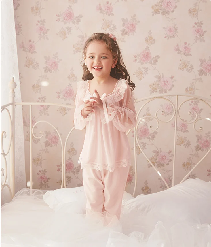 baby girl nightgowns Children Girl Lolita Dress Voile Princess Sleepshirts.Lace Long Sleeve Nightgown.Courtly Style Toddler Kid Nightdress Loungewear cheap plus size pajama sets