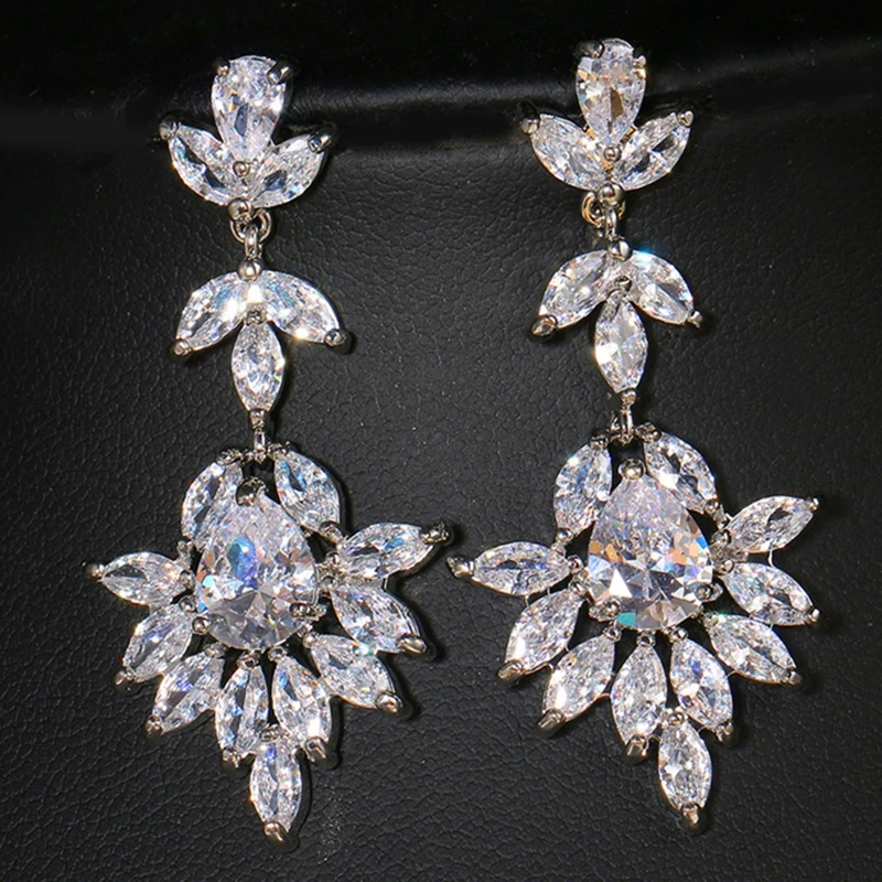 

2022 New Trendy Marquise Chandelier Cubic Zirconia Drop Earrings For Women Brilliant Female Engagement Wedding Bridal Jewelry