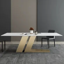 

Modern light luxury rectangular dining table restaurant minimalist stainless steel dining table and chairs combination