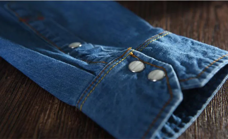 KIOVNO Men 100% Cotton Denim Shirts Long Sleeves Slim Fit Jeans Shirts For Male Size M-3XL Front Two Pockets  (10)