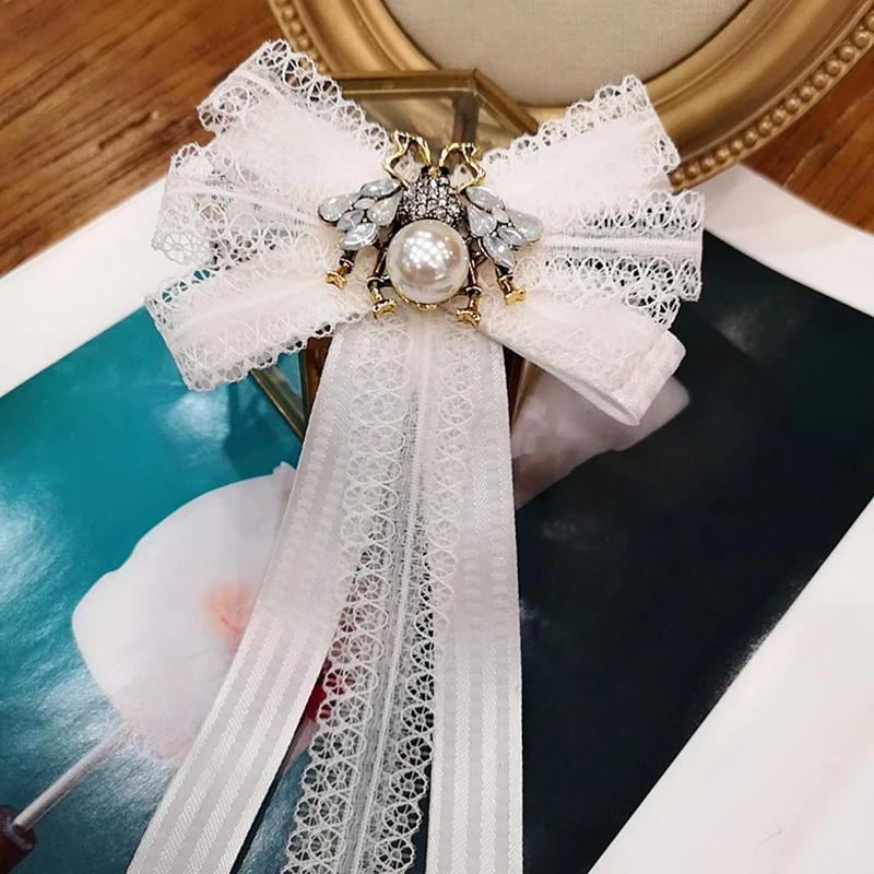 French style Women bowtie white lace Butterfly Cute honeybee decor Bow Tie fashion Female bowknot Girl Neck tie Shirt Accessorie