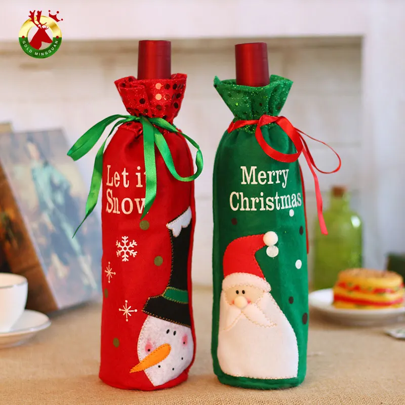 

Merry Christmas Decorations for Home Wine Bottle Cover Also Use For Kids Candy Gift Bag And Christmas Hat Caps Mix Listing