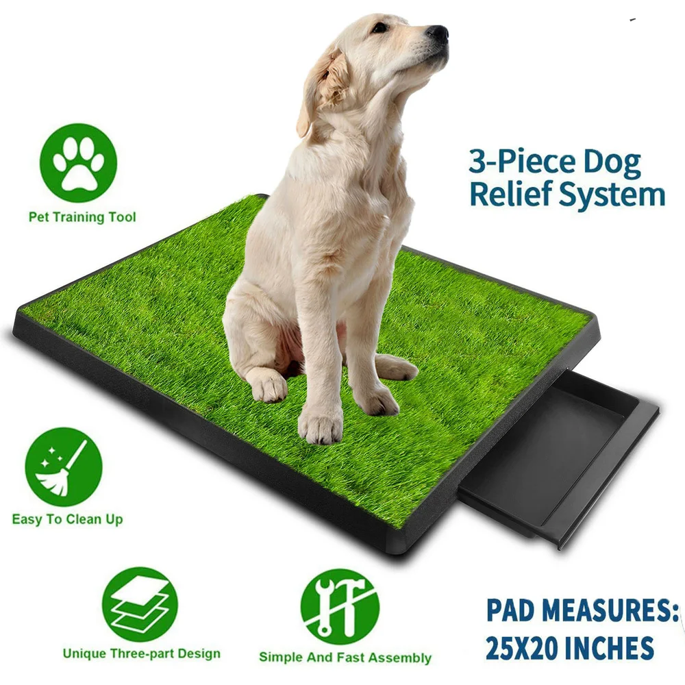 Caja de arena para mascotas, orinal de entrenamiento de 3 capas, bandeja de malla de césped sintético para perros, uso interior y exterior