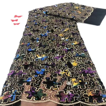 

Velvet Sequin Lace Fabric Sequin Party Wedding Embroidery African Most Popular High Quality for Aso-ebi dress