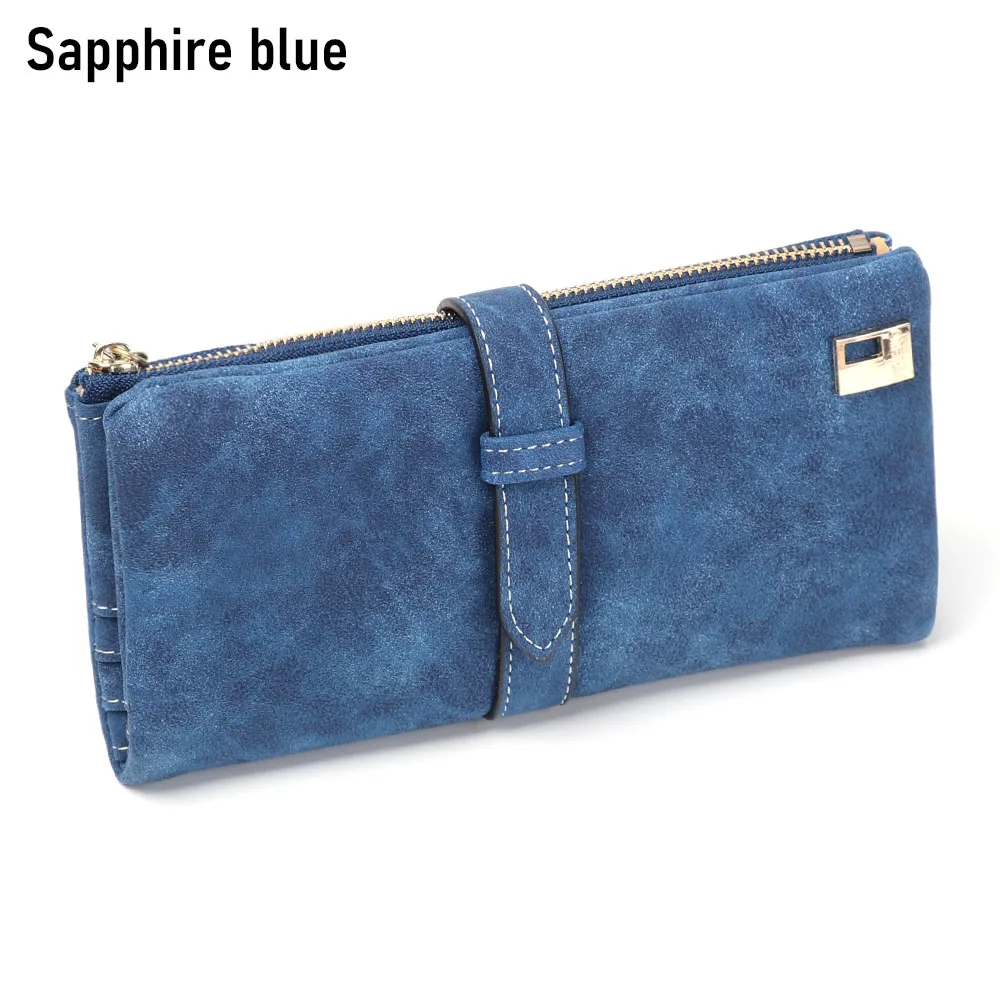 sapphire blue Модный длинный кошелек, два сложения, женские кошельки на шнурке, кожаный замшевый кошелек на молнии, женский клатч, кошелек для монет - Цвет: sapphire blue