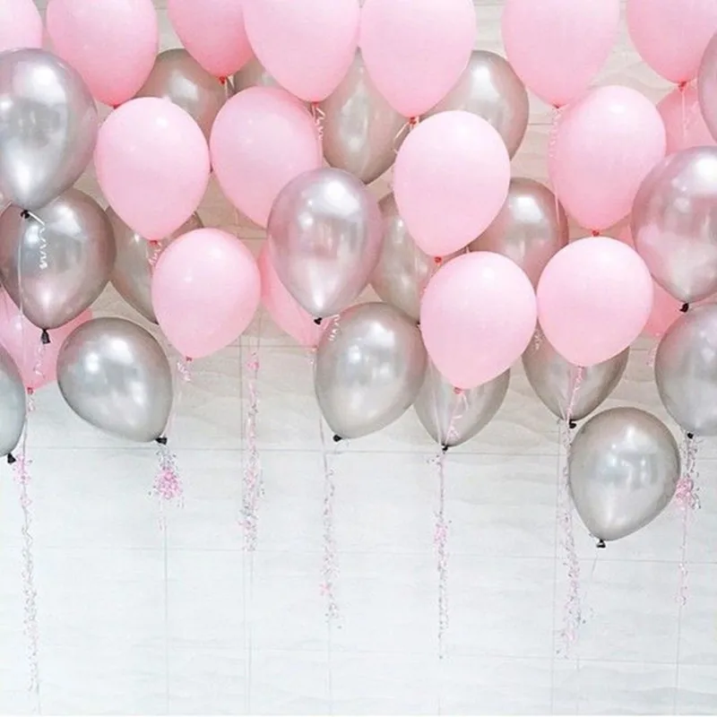 BINGTIAN, 100 шт./лот, воздушные шары на день рождения, 1,5 г, 10 дюймов, латексные шары, золотые, красные, розовые, синие жемчужные шары для свадебной вечеринки, детские игрушки a - Цвет: Pink silver