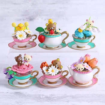 

Rilakkuma Bear Flower Tea Cup Collection Figures Mini PVC Toys Dolls Gift 6pcs/set