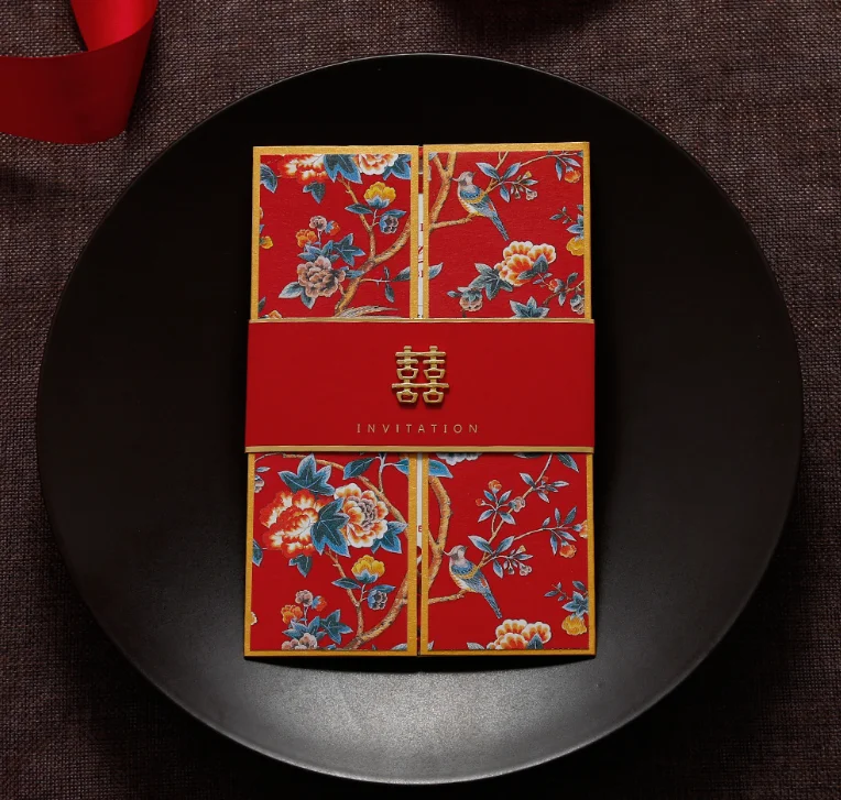 

30 pcs Traditional Chinese Style Red Wedding Invitations Cards Lot with Envelopes Personalized Marriage Engagement Invitations