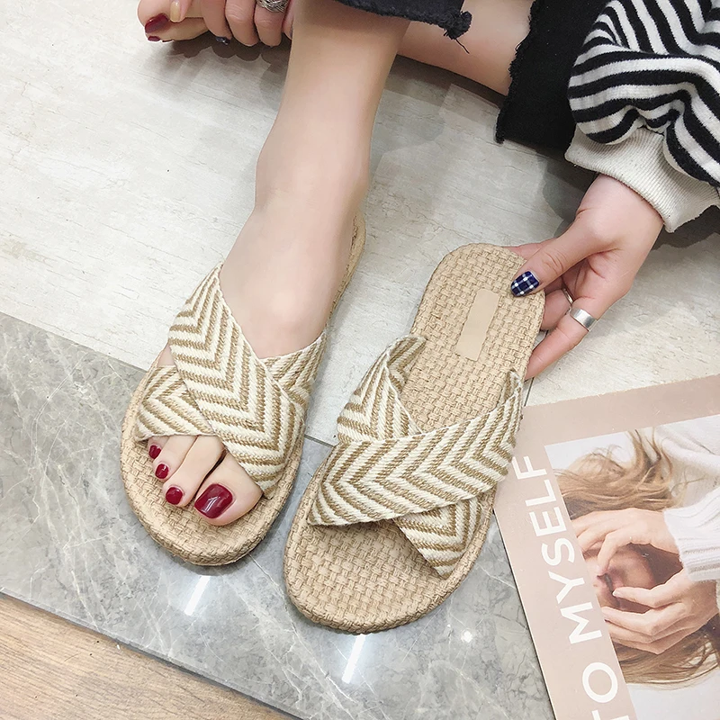 Плетеные летние шлепанцы Женские пляжные Boho Sea Вьетнамки Повседневные