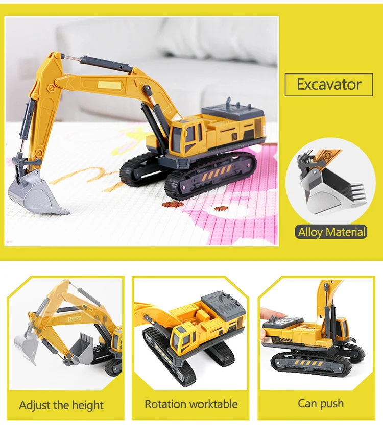 Classic Bulldozer Crane Excavator Trucks Vehicles Juguetes Carros Boy Alloy Engineering Truck Cars Toys for Kids Boys Xmas Gifts