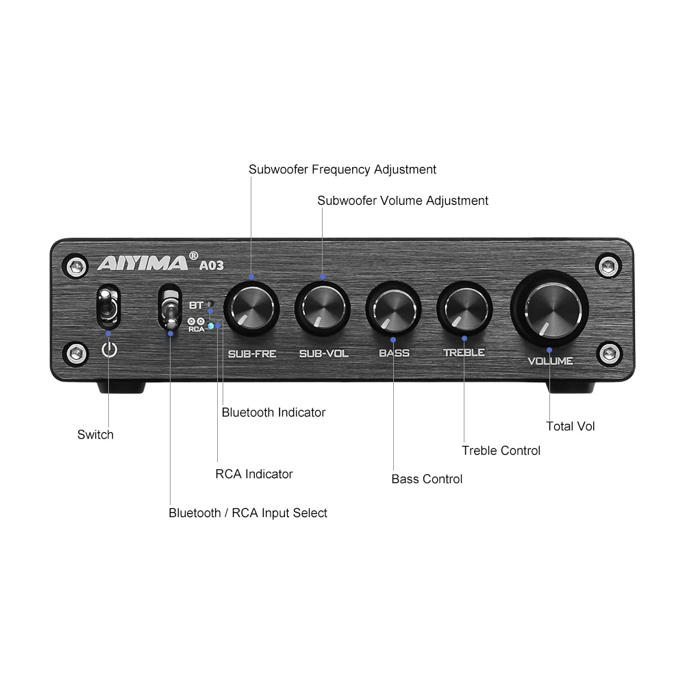 AIYIMA A03 TPA3116 Amplificador Subwoofer Audio Bluetooth Sound 2.1 50Wx2+100W HiFi TPA3116D2 Digital Power Home Amplifier 2