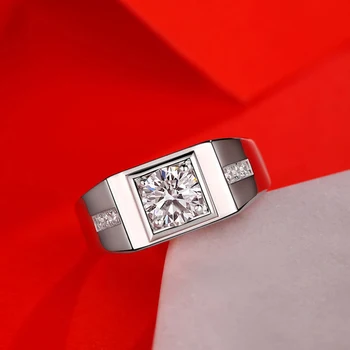 

OEVAS Solid 925 Sterling Silver 1ct Real Moissanite Rings for Men Wedding Fine Jewelry Ring Wholesale Gift Pass Diamond Test
