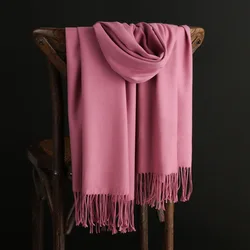Warm Cashmere Imitation Winter Scarf lady Long Tassel Pashmina Foulard Shawls Lady Wraps Solid Thick Blanket Scarves Hijab