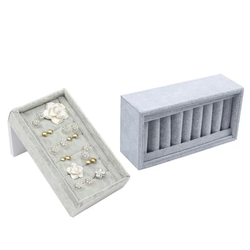 

2 Pcs Gray Velvet Jewelry Showcase Display : 1 Pcs Inserts Bangle Bracelet Display Tray with 1 Pcs Ring Jewellery Display Storag