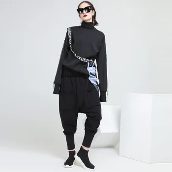 

2020 Women Spring Autumn New Fashion Street Style Black Red Harem Pants Casual Loose Pocket Soild Color Tide