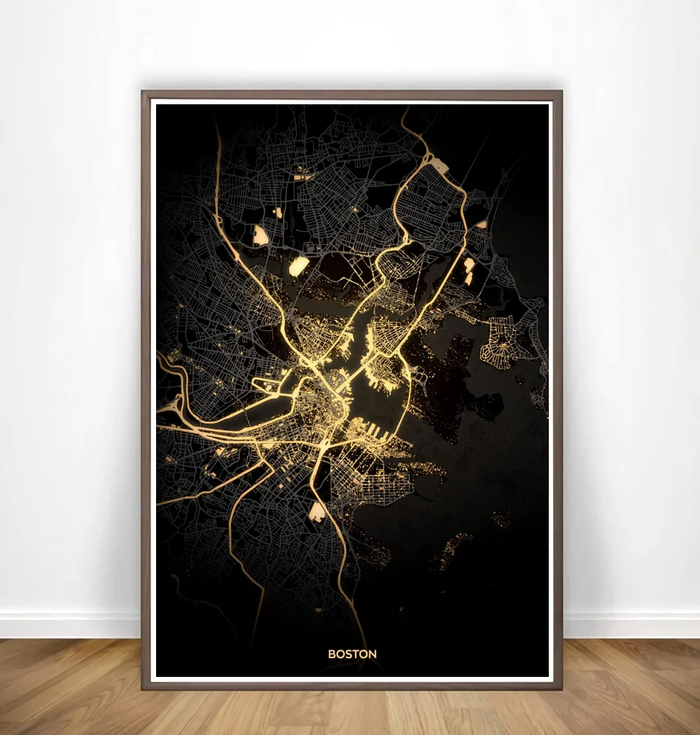 Bogota Bonn Boston Boulder Brooklyn City Light Maps Poster Canvas Print Wall Art Home Decor | Дом и сад