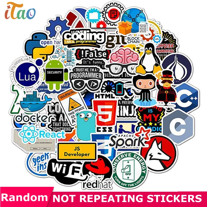 

10/20/30/40/50PCS Programmer Geek Java Stickers Waterproof PVC Skateboard Snowboard Guitar Luggage Laptop Kids Toys Cool Sticker