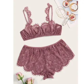 

Lingerie Bra Shorts Set Underwear Sexy Lace Hollow Out Women Bra And Panty Set Solid Vintage Lingerie Set Feminina Lenceria