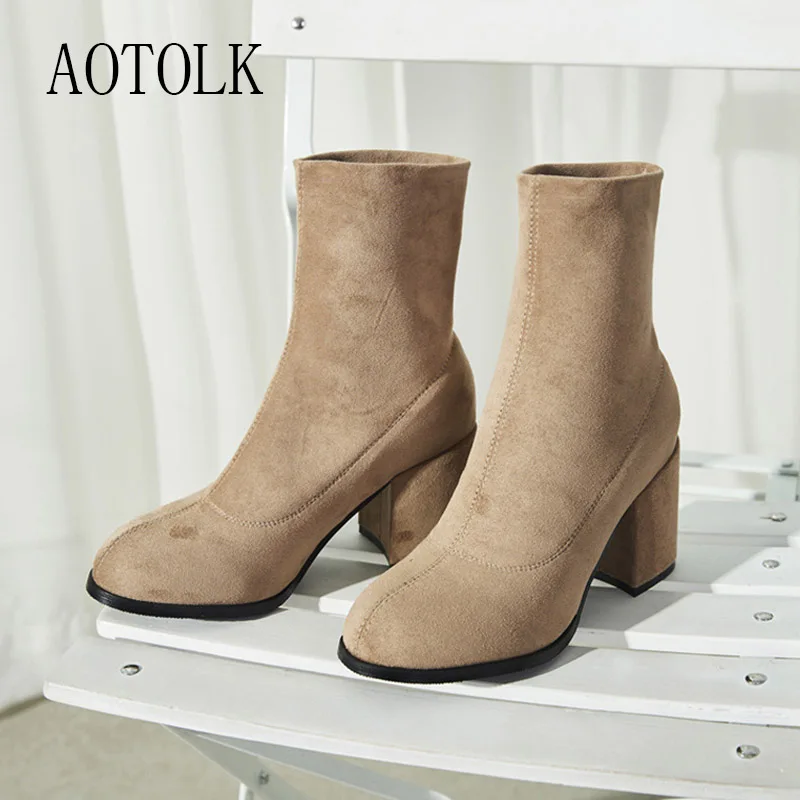 

Winter Boots Women Ankle Boots Female Shoes Brand Slip on Women Shoes Thick Heels Round Toe Casual Shoes New Fashion 2019 DE
