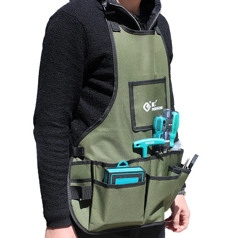 Durable 14 Pocket Tool Apron belt Adjustable vest Multifunctional Adjustable Bib Apron Waterproof Tool Bag Tool Storage Organize