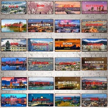 

【YZFQ】30X15CM Bonn Rotterdam Manchester City Retro Tin Metal Sign Travel Souvenir Wall Pub Shop Home Garage Art Decor DC-1297B