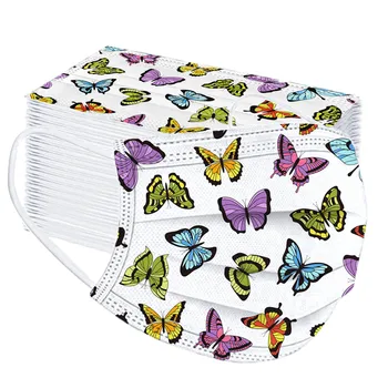 

100pc Disposable Face Mask Nonwove 3 Layer Dustproof Breathable Earloops Masks Adult Butterfly Print Mask Mascarillas Mondkapjes