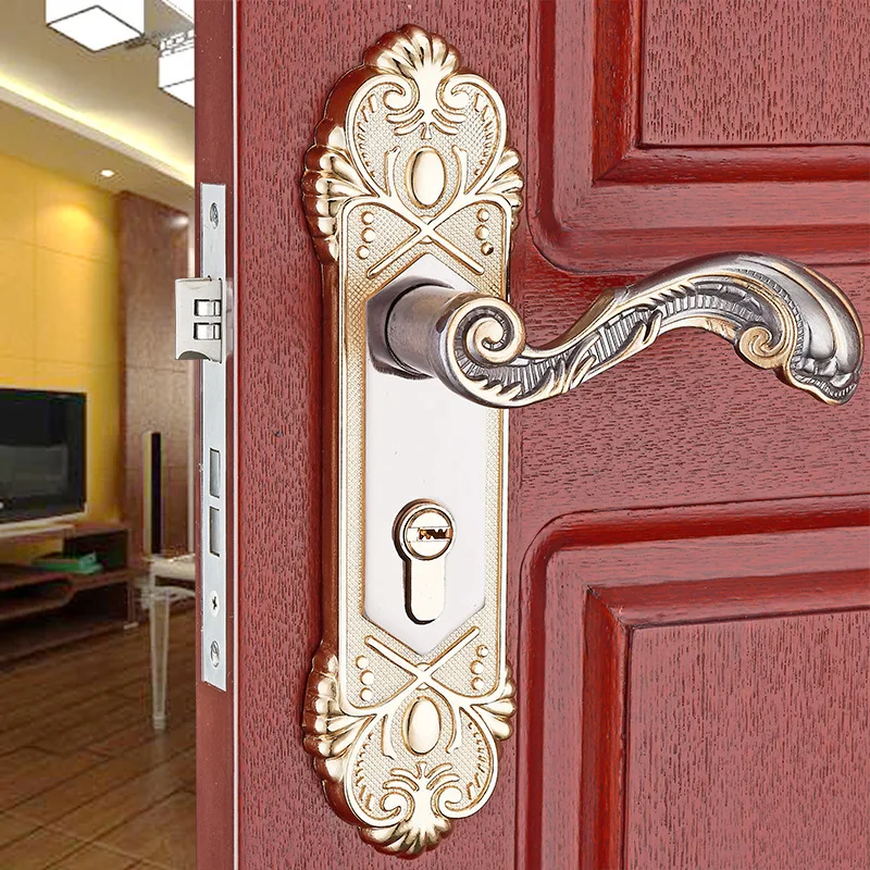 

European Style Doorknob Protector Bedroom Door Lock Handle Lock Bearing Wooden Door Lock Titanium Black And Golden Handle Lock w