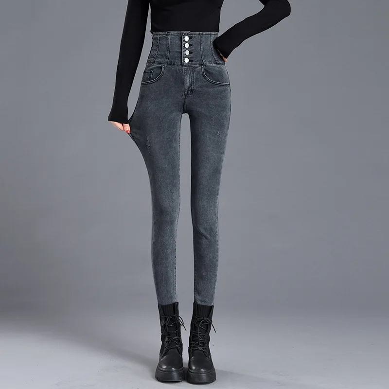 Jeans woman Pencil Pants High Waist Slim Stretch Four Breasted Jeans Women 2020 Summer