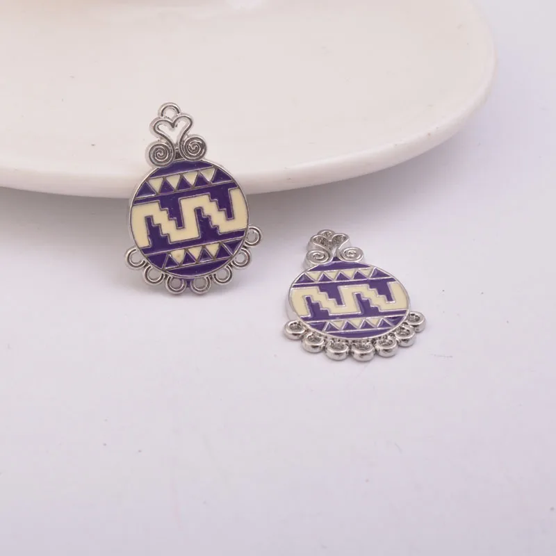 Purple 12pcs Alloy 7 Hole Round Enamel Charm Connector Antique Silver Pendant Connectors Earring Jewelry Parts - Цвет: Purple