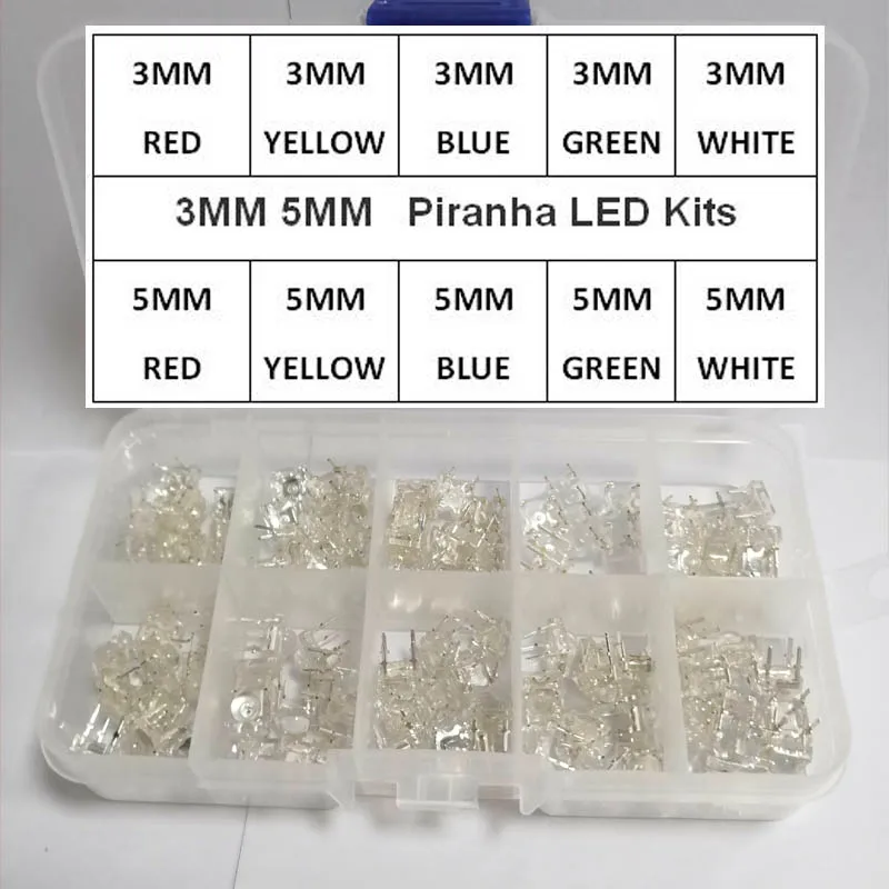 100PCS/LOT 3MM 5MM Piranha LED 10Values 10pcs Red Green Blue White Yellow Warm Ultra Bright Diode Kit | Электронные компоненты