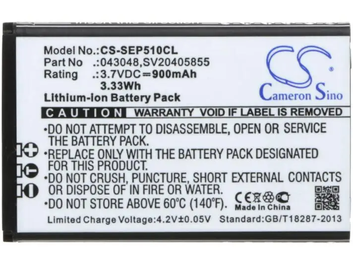 Аккумулятор cameron sino 900 мАч для беспроводного телефона SWISSVOICE ePure fulleco DUO 043048 C0487